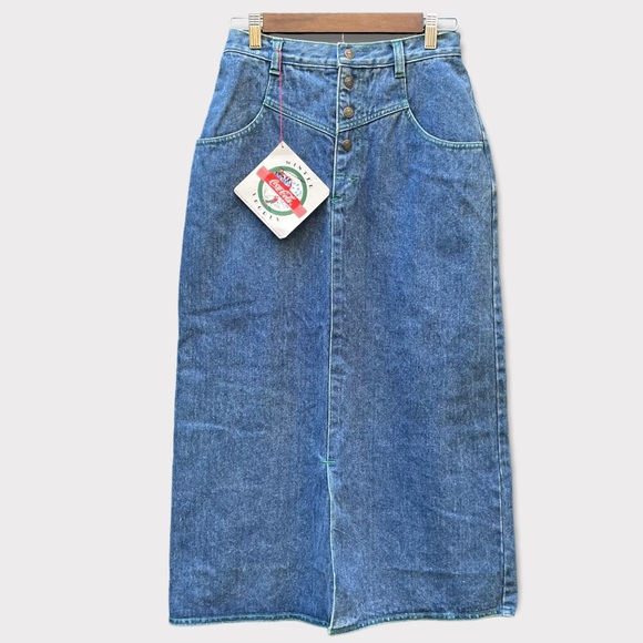 Coca-Cola Vintage 1986 Deadstock NWT Denim Jean Midi Skirt Button-Front 8 - Picture 3 of 15